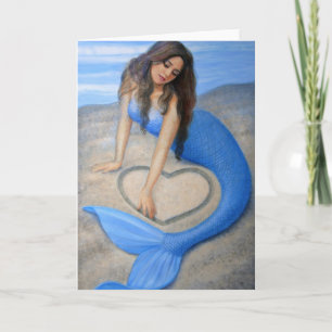 Blue Mermaid's Heart Fantasy Art wenskaart Kaart