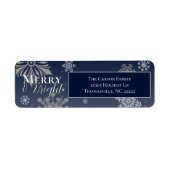 Blue Merry and Bright Snowflakes Kersttoespraak Etiket (Voorkant)