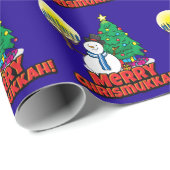 Blue Merry Chrismukkah met Snowman en Menorah Cadeaupapier (Rol Hoek)