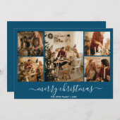 Blue Merry Christmas 5-foto vakantie Kaart (Voorkant / Achterkant)