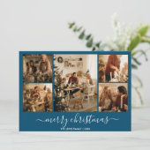 Blue Merry Christmas 5-foto vakantie Kaart (Staand voorkant)