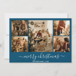 Blue Merry Christmas 5-foto vakantie Kaart