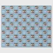 Blue Merry Christmas Calligraphy Family 2 photo Cadeaupapier (Vlak)