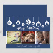 Blue Merry Christmas Hanging Ornament Photo Feestdagenkaart (Voorkant / Achterkant)