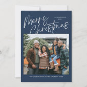 Blue Merry Christmas Kalligrafie Script 4 Foto Feestdagenkaart (Voorkant)