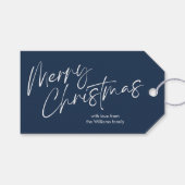 Blue Merry Christmas Kalligrafiescript Cadeaulabel (Voorkant (Horizontaal))