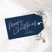 Blue Merry Christmas Kalligrafiescript Cadeaulabel