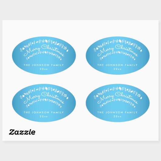 Blue Merry Christmas Ovale Stickers (Vel)