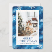 Blue Merry Christmas Snowflake Sneeuwfoto Feestdagenkaart (Voorkant)