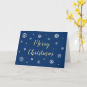Blue Merry Christmas Snowflakes Moderne Vakantie Kaart (Gele Bloem)
