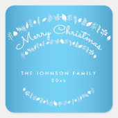 Blue Merry Christmas Square Stickers (Voorkant)