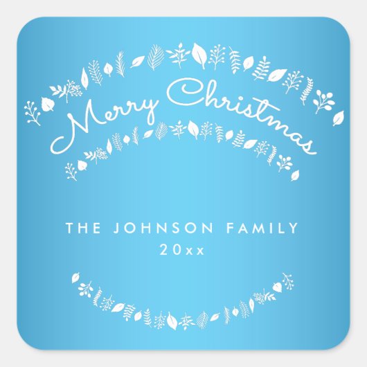 Blue Merry Christmas Square Stickers (Voorkant)