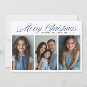 Blue Merry Christmas Three foto ontwerp Feestdagenkaart