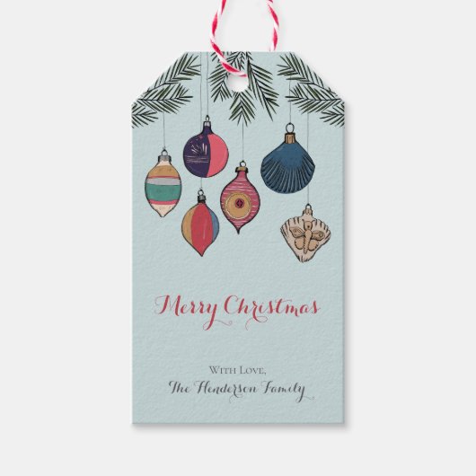 Blue Merry Christmas  Xmas Ornamenten Cadeaulabel (Voorkant)