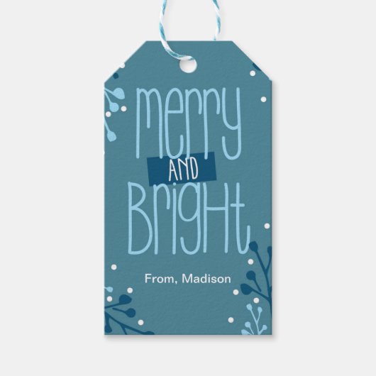 Blue Merry en Bright Holiday Git Label Cadeaulabel (Voorkant)