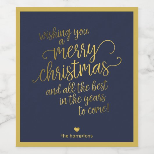 Blue Merry Gold Script-kalligrafie Wijn Etiket (Enkel label)