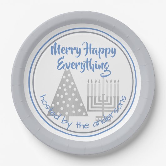 Blue Merry Happy Alles Party Chrismukkah Papieren Bordje (Voorkant)