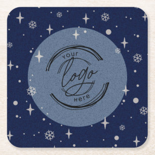 Blue Merry kerst Business Logo Snowflake Kartonnen Onderzetters