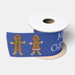 Blue Merry kerst Gingerbrood Man Aangepast Satijnen Lint