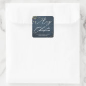 Blue Merry kerst legant script met Faux Gold Vierkante Sticker (Tas)
