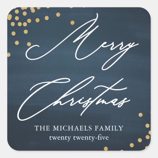 Blue Merry kerst legant script met Faux Gold Vierkante Sticker (Voorkant)