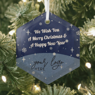 Blue Merry kerstbusiness Logo  decor Glas Ornament