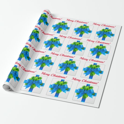 Blue Merry kerstcadeau Cadeaupapier (Uitgerold)