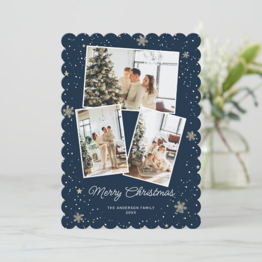 Blue Merry kerstfoto Kaart collage (Staand voorkant)