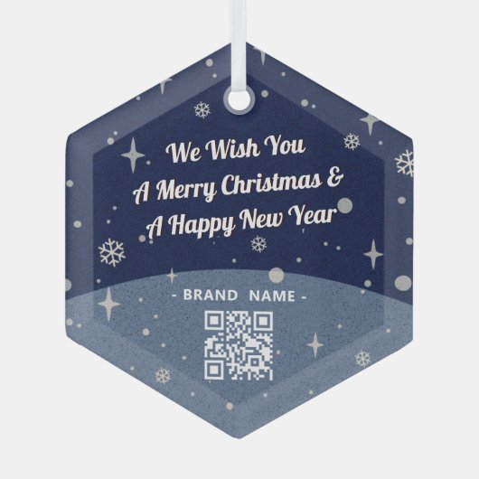 Blue Merry kerstmis Bedrijfsnaam QR code  Glas Ornament (Voorkant)