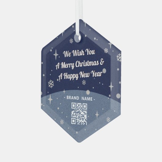 Blue Merry kerstmis Bedrijfsnaam QR code  Glas Ornament (Voorkant links)