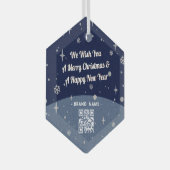 Blue Merry kerstmis Bedrijfsnaam QR code  Glas Ornament (Voorkant Rechts)