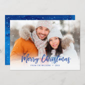 Blue Merry Kerstmis overlay Holiday Foto Feestdagenkaart (Voorkant / Achterkant)