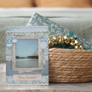 Blue Merry KerstSanta Monica Pier Feestdagen Kaart