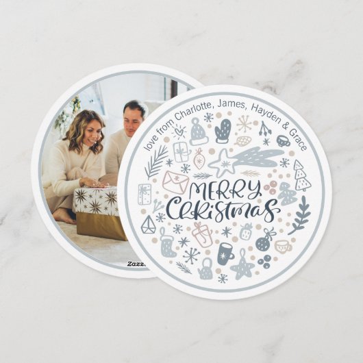 Blue Merry kersttypografie Persoonlijke foto Feestdagenkaart (Voorkant / Achterkant)