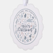 Blue Merry kersttypografie Persoonlijke foto Ornament Kaart (Links)