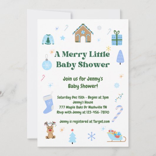 Blue Merry Little Baby shower Boy Invitation Kaart (Voorkant)