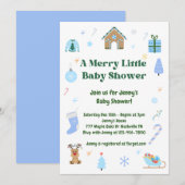 Blue Merry Little Baby shower Boy Invitation Kaart (Voorkant / Achterkant)