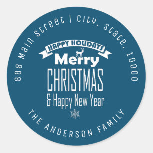 Blue Merry Round Return-logo voor kerst Ronde Sticker