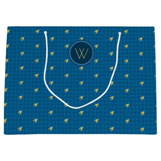 Blue met Gold Accent Houndstooth Gift Bag Groot Cadeauzakje (Voorkant)