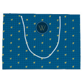 Blue met Gold Accent Houndstooth Gift Bag Groot Cadeauzakje (Achterkant)