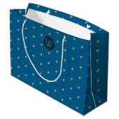 Blue met Gold Accent Houndstooth Gift Bag Groot Cadeauzakje (Achterkant Gekanteld)
