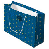 Blue met Gold Accent Houndstooth Gift Bag Groot Cadeauzakje (Voorkant Gekanteld)