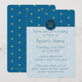 Blue met Gold Accent Houndstooth Party Invitation Kaart (Voorkant / Achterkant)