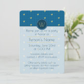 Blue met Gold Accent Houndstooth Party Invitation Kaart (Staand voorkant)