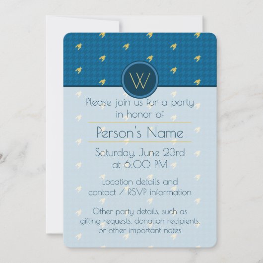 Blue met Gold Accent Houndstooth Party Invitation Kaart (Voorkant)