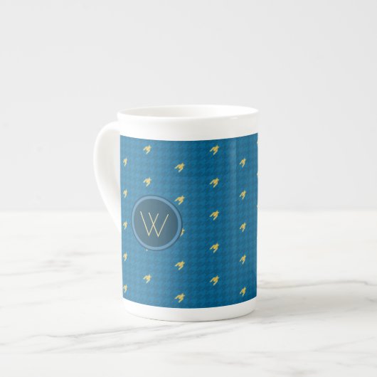 Blue met Gold Accent Houndstooth Specialty Mok (Links)