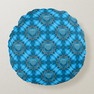 Blue Metal Flowers met Pareltjes Patroon Rond Kussen