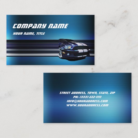 Blue Metal Mustang auto Visitekaartje (Voorkant / Achterkant)