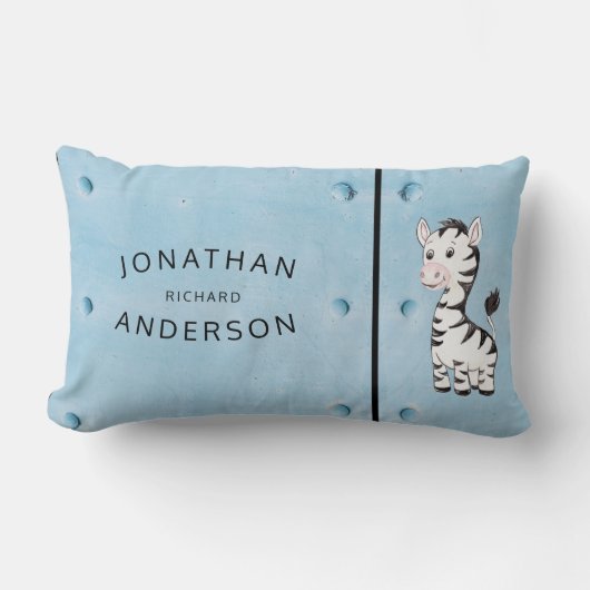 Blue Metal Stud Waterverf Zebra Custom Naam Kind Kussen (Voorkant)