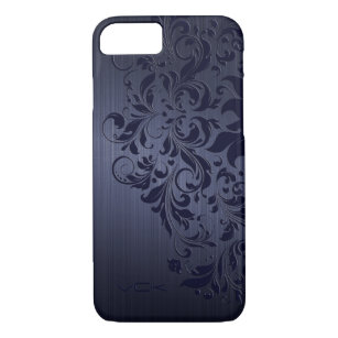 Blue Metallic Background Blue Floral Lace Case-Mate iPhone Case